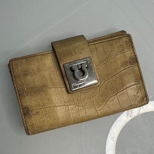 Salvatore Ferragamo Beige Crocodile Embossed Wallet